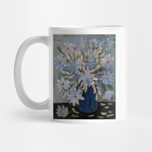 stunning some abstract flowers and silver leaves in a Blue and teal vase and I love the vase in metallic finish on it . Mug